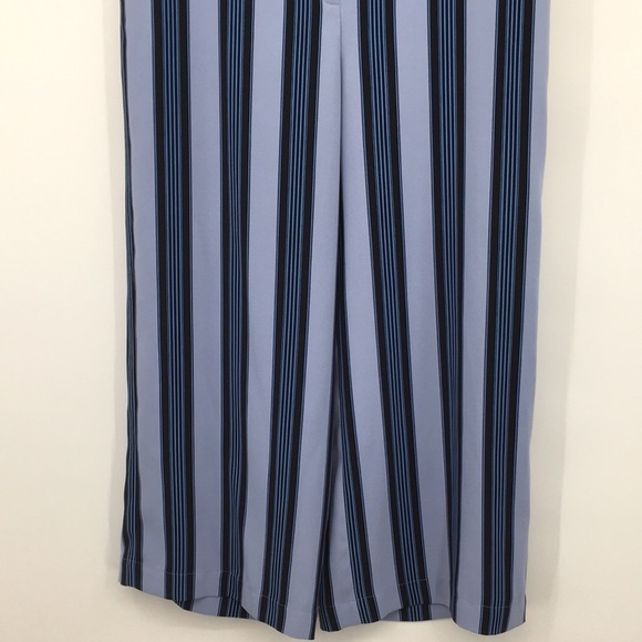 LOFT Ann Taylor Blue Black Striped Wide Leg‎ Pants Womens 12 Flat Front - Picture 3 of 14